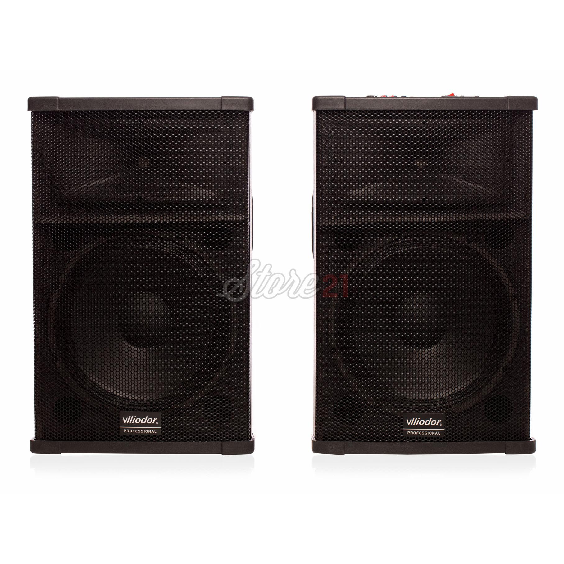 Set Boxe active 800 W profesionale Vlliodor 2005,15 INCH, 2 Microfoane Wireless, USB, Radio, Bluetooth